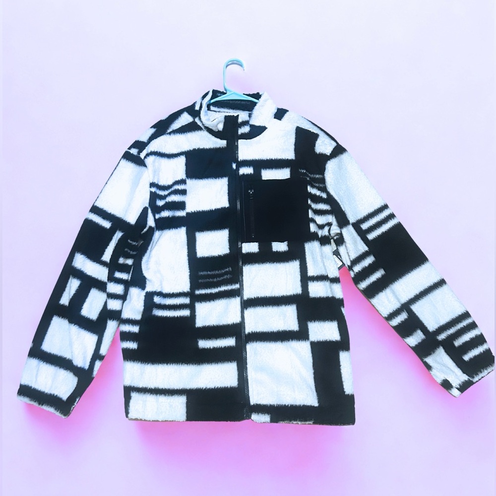 NWT No Boundaries Sherpa Trucker Jacket Unisex L (42-44) Oversized Geometric Y2K